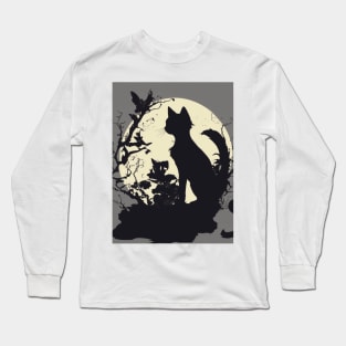 Cat Shadow Silhouette Anime Style Collection No. 4 Long Sleeve T-Shirt